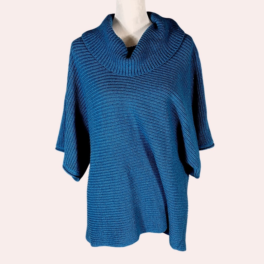 Coldwater Creek Cowl Neck Sweater Womens 2X Teal Blue Shimmer Knit Oversized